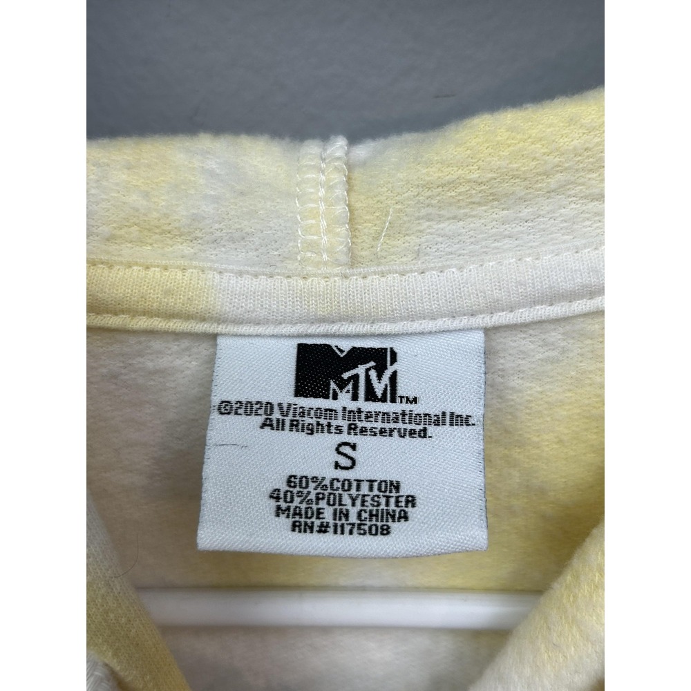 MTV Hoodie Mens Small Yellow Blue Tie Dye Music Television Graphic Pullover - Picture 6 of 8